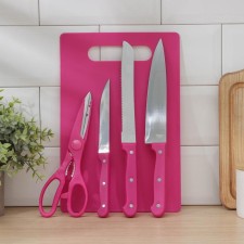 A set of kitchen supplies, 5 objects: knives 12 cm, 17 cm, 17.5 cm, board, color mix