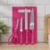 A set of kitchen supplies, 5 objects: knives 12 cm, 17 cm, 17.5 cm, board, color mix