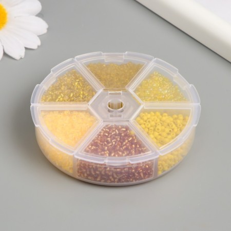 Glass beads 8/0 (3 mm) in the casket "yellow" 6 colors x 10 g 8x8x2 cm-2