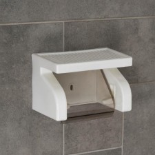 A holder for toilet paper with a shelf, 18 × 11.5 × 12 cm, white color