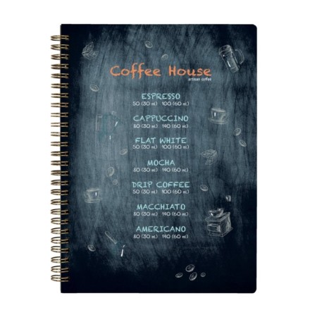 Notebook B5, 60 sheets in a cage on the crest Coffee House, on a solid substrate, cardboard cover, Soft Touch lamination, foil embroidery, block 70 g/m2