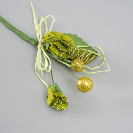 A set of decorative bouquets (12 pcs) "Rose" with brilliance, 5x9 cm, light green-2