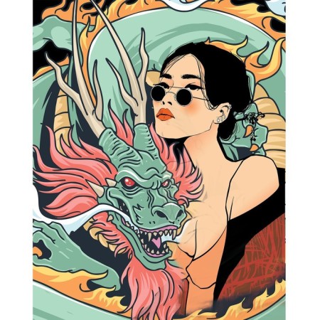 Picture on numbers on a canvas with a subframe "Girl with a dragon", 40 x 50 cm-1