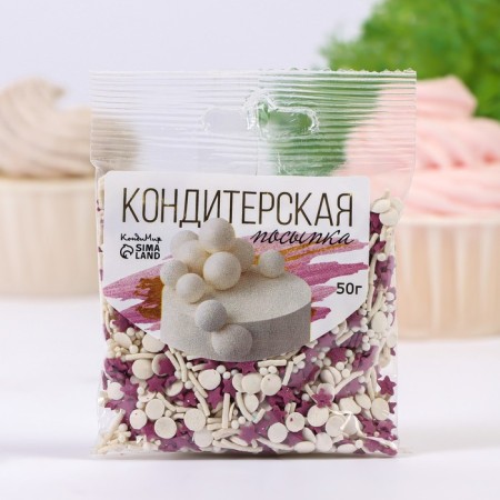 Confectionery sprinkling with the soft center "Assorted": white, purple, 50 g-1