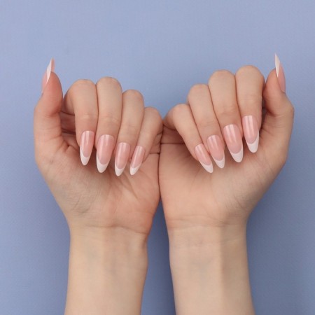 Classic French overhead nails, 24 pcs, with glue plates, almond shape, pale pink/white color-12