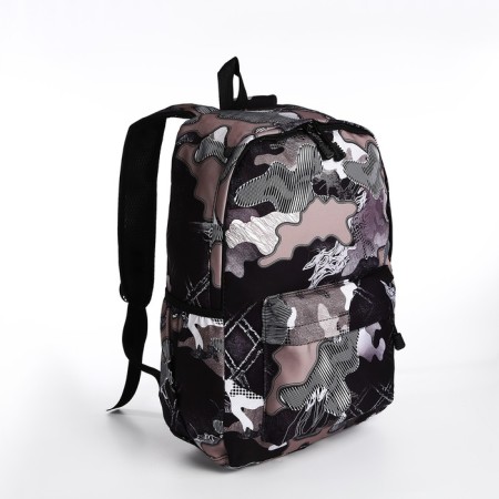 Youth backpack from textiles, 3 pockets, black/purple color-2
