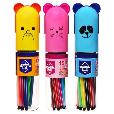 Flomasters 12 colors "Bear", in a tube with a pen, a ventilated cap-9
