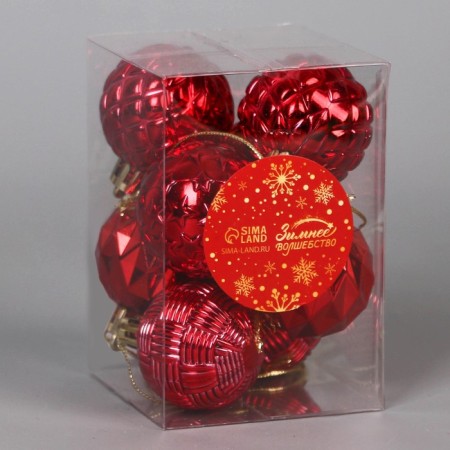 Set of balls plastic D-4 cm, 8 pcs "The edges of the assorted stars" red-1