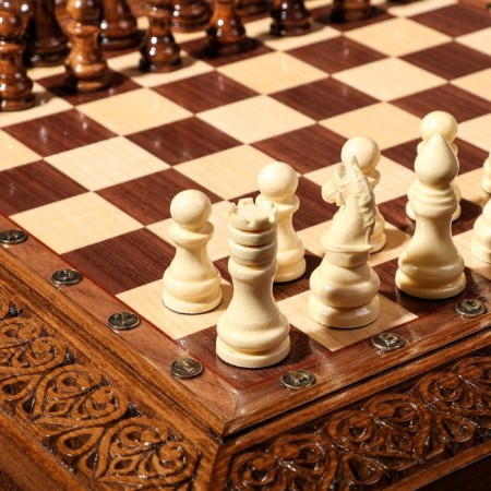 Handmade chess "Grossmaster", deep cutting, on legs, 55x55 cm, walnut array, Armenia-1