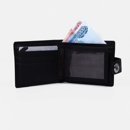 Male purse for magnet, department for bills, for maps, for coins, black color-4