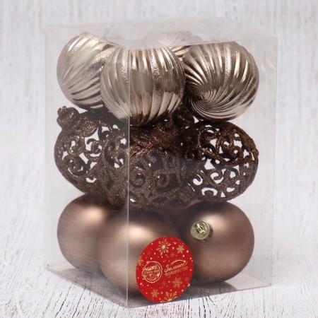Set of balls plastic D-6 cm, 12 pcs "Nicole Patterns" brown-1
