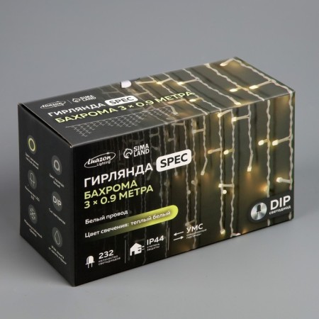 Garland "fringe" 3 × 0.9 m, IP44, UMS, white thread, 232 LED, glow warm white, 220 V-5