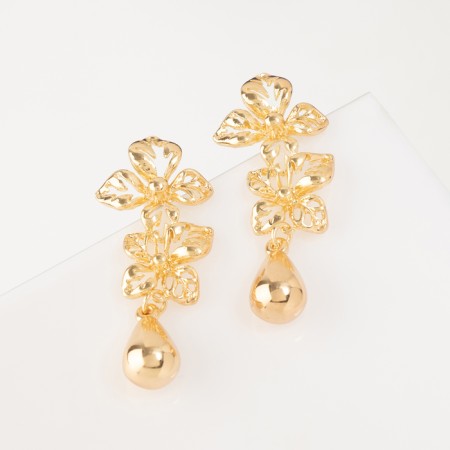 Earrings Metal "Style" Flower with a drop, color gold-1