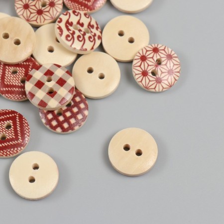 Buttons wood for creativity 2 punctures "patterns" Coffee set 40 pcs 1.5x1.5x0.4 cm-2
