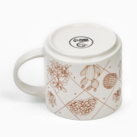 Ceramic mug with a lid and spoon "Cacti", 470 ml, beige color-5
