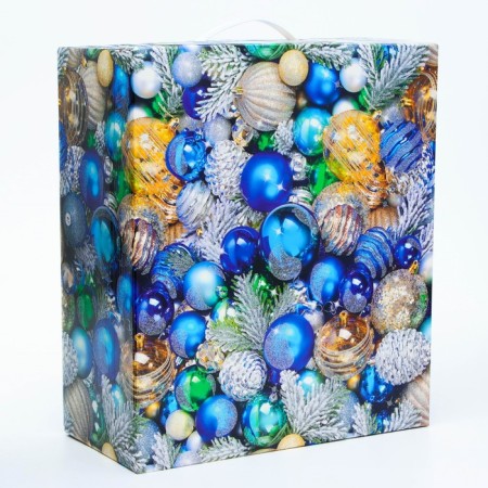 New Year. Gift box New Year's box is large gift with a plastic handle "Shine" 285x140x330 mm.-1