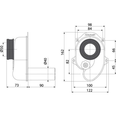 Alcaplast a45b, horizontal siphon-1