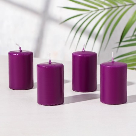 Set of candles-cylinders "Interior", 4 pcs, 6x4 cm, 10 hours, purple