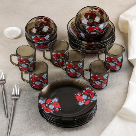 Diningrian set "Poppies", 24 items, brown color