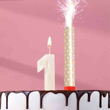 Candle in the cake "Gran + Fountain", number "1", pearl, 6.5 cm