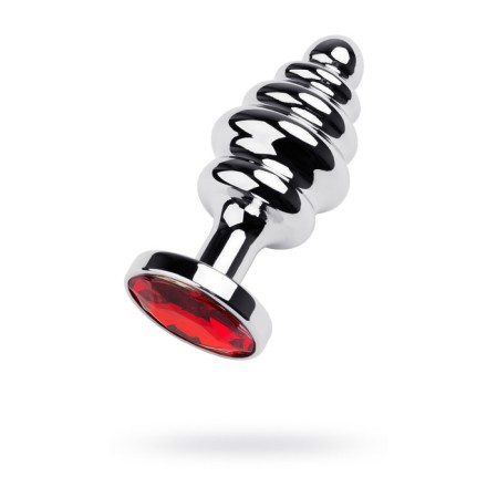 Anal plug Metal by toyfa, silver, ruby, 7 cm, d = 3 cm
