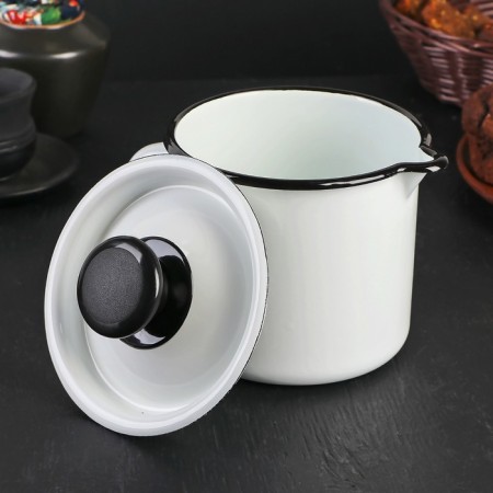 Emalous mug with a nose, 1 l, with a lid, white color-1