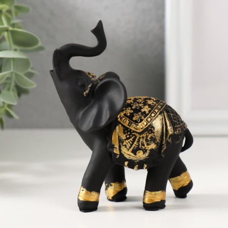 Polystone souvenir "Black Elephant in the Golden Rich Popon" 8x5x10.5 cm-3