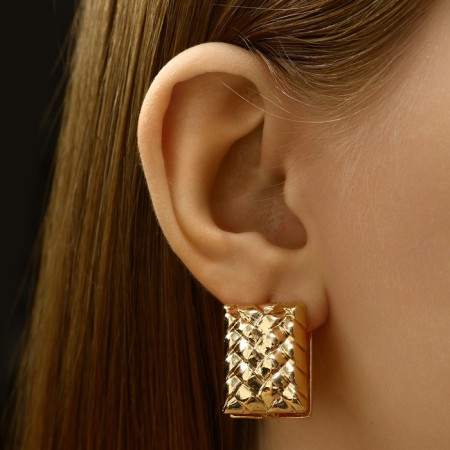 Earrings Metal "Chord" wicker, rectangle, color gold-4