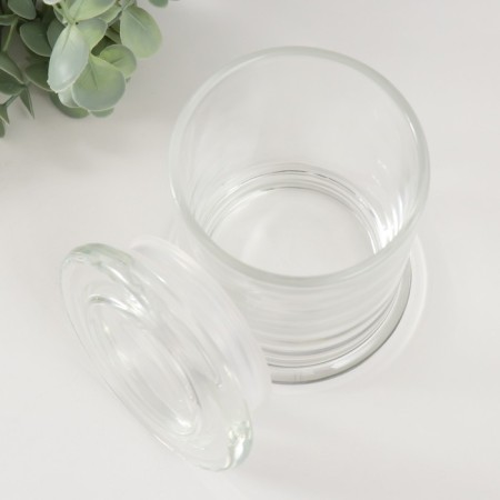 Bank for candles glass with a lid transparent 300 ml 9x9x11 cm-2