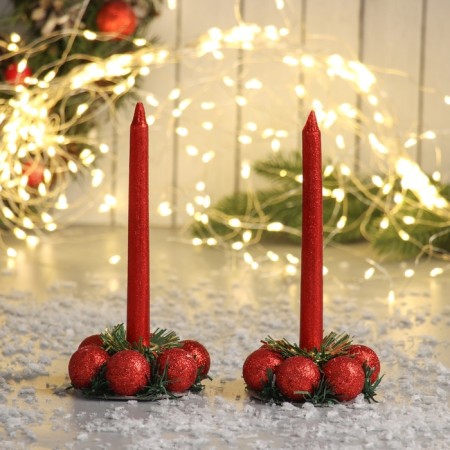 New Year's candle with the candlestick "Balls" (set 2 pcs) 15 cm-1