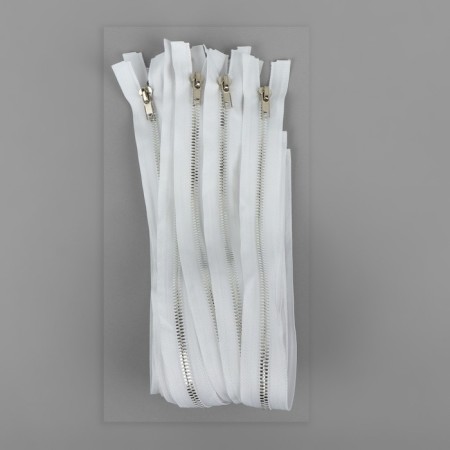 Lightning "Tractor", No. 5, connective, decorative link "Akuli tooth", castle machine, 50 cm, white/silver color-2
