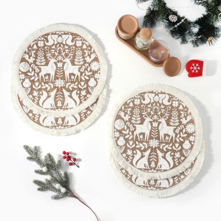 A set of napkins 4 pcs “Deer” central white, 37*37 cm