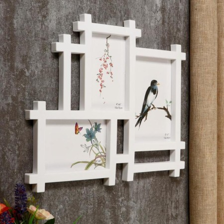 Photo frame Plastic in 3 photos 10x15, 13x18 cm "straight lines" white 30.5x38 cm-1