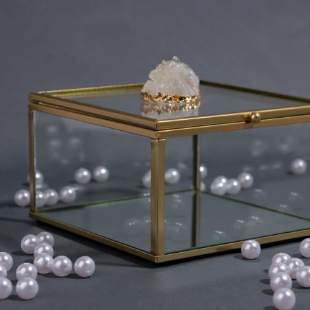 Organizer for storage "Mountains", with a lid, glass, with a mirror -bottom, 1 section, 12 × 12 × 7 cm, the color is transparent/copper-9