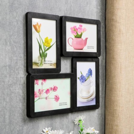 Photo frame plastic in 4 photos 10x15 cm "smooth lines" black 30x30 cm-1