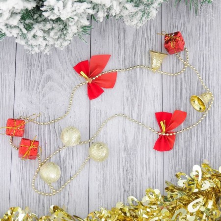 Beads for a Christmas tree 90 cm "bows, bells, gifts" red-gold