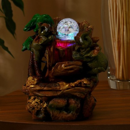 Fountain "Elephants with coins, palm" 20x13 cm (with backlight)-2