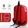 A backpack with a zipper, an outer pocket, 2 side pockets, red color