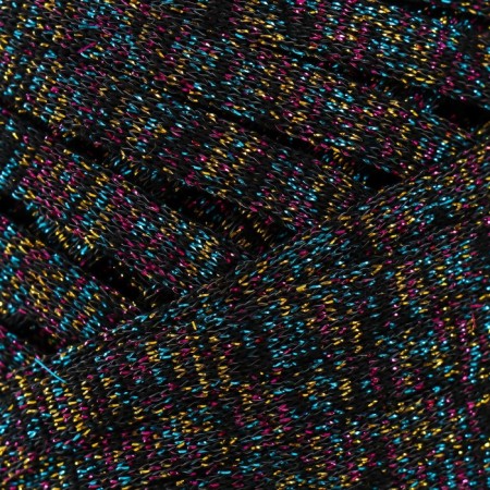 Knitted yarn "Ribbon" with Lurex 85m/170 ± 5 g (black, lurex: rainbow)-2
