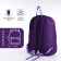 A backpack with a zipper, external pocket, purple color