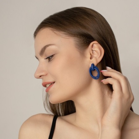 Earrings Metal "Botthega" two ovals, blue color-2