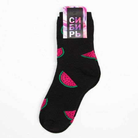 Women's terry socks "watermelon", black color, size 23-25-4