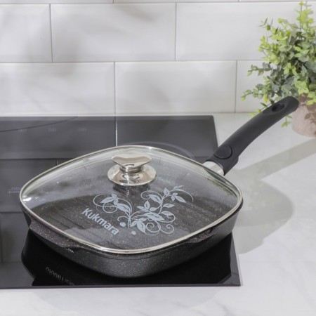 Granit Ultra Grille pan, 26 × 26 cm, removable handle, glass cover, anti-stick coating, black color-6