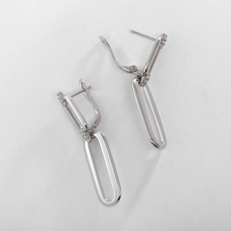 Earrings with rhinestones Xuping Clutch, white color in silver-1