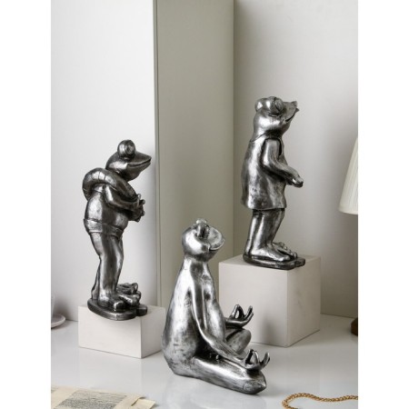 Set of figures "Frog", Polystone, 38 cm, silver color-3