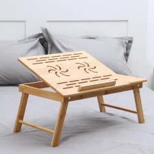 A trailer for a laptop with folding legs, 55.5 × 32.5 × 22 cm, bamboo