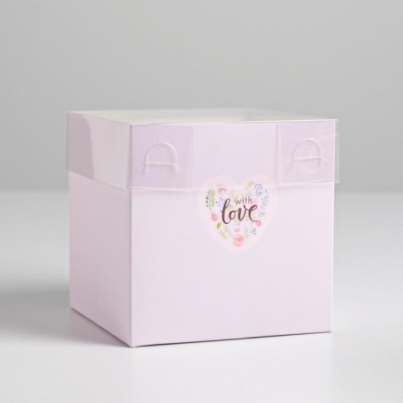 Gift box for flowers with PVC lid, packaging, "with love", 12 x 12 x 12 cm-2