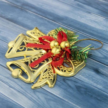Jewelry decoration "double bell with balls and ribbon" 12.3x9.5 cm, mix-1