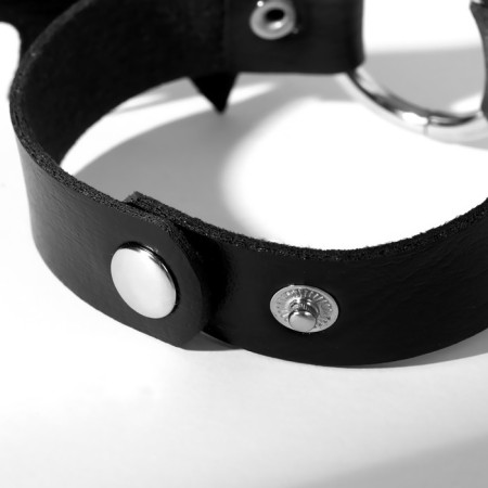 Bracelet Leather "Bat", black color in silver-3