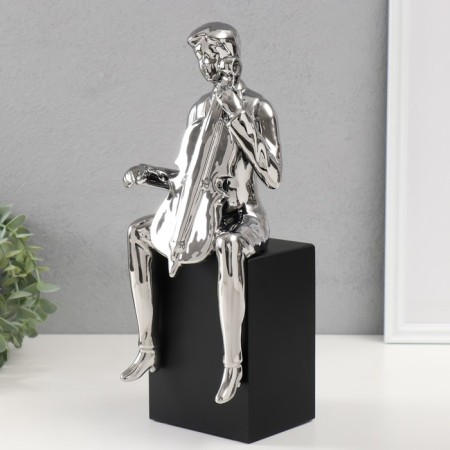 Souvenir Ceramics "Boy with cello" silver 11.5x12x34 cm-3